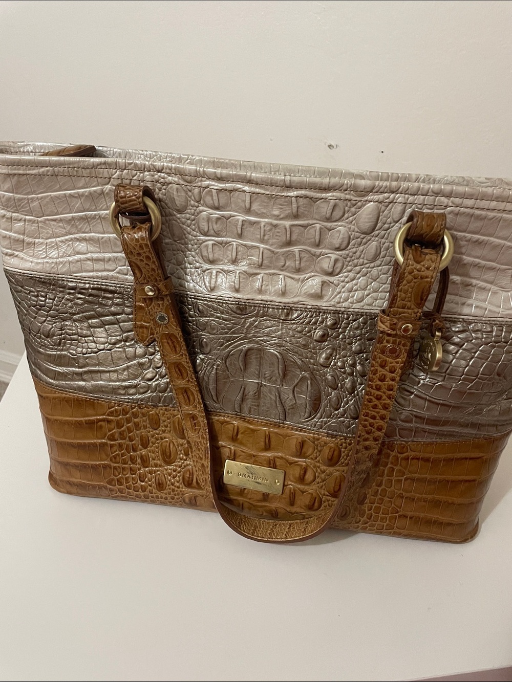 Brahmin Tri Color Melbourne Croc Embossed Leather Tote